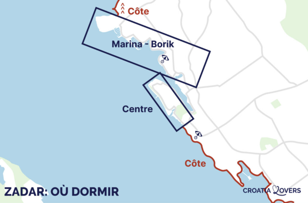 carte meilleurs quartiers zadar croatie ou sejourner