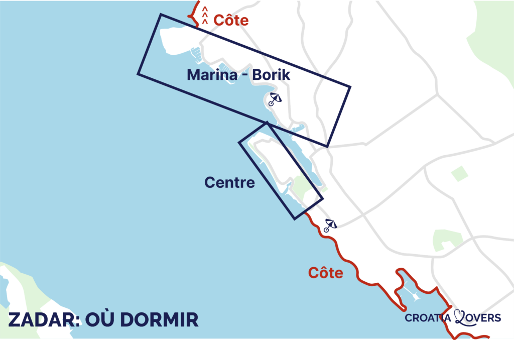 carte meilleurs quartiers zadar ou sejourner
