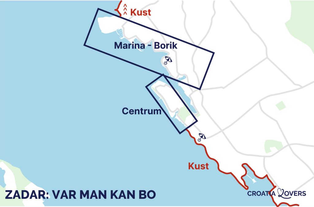 karta bästa ställena att bo i zadar