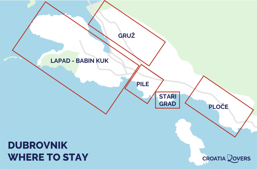 map of Dubrovnik's best places to stay