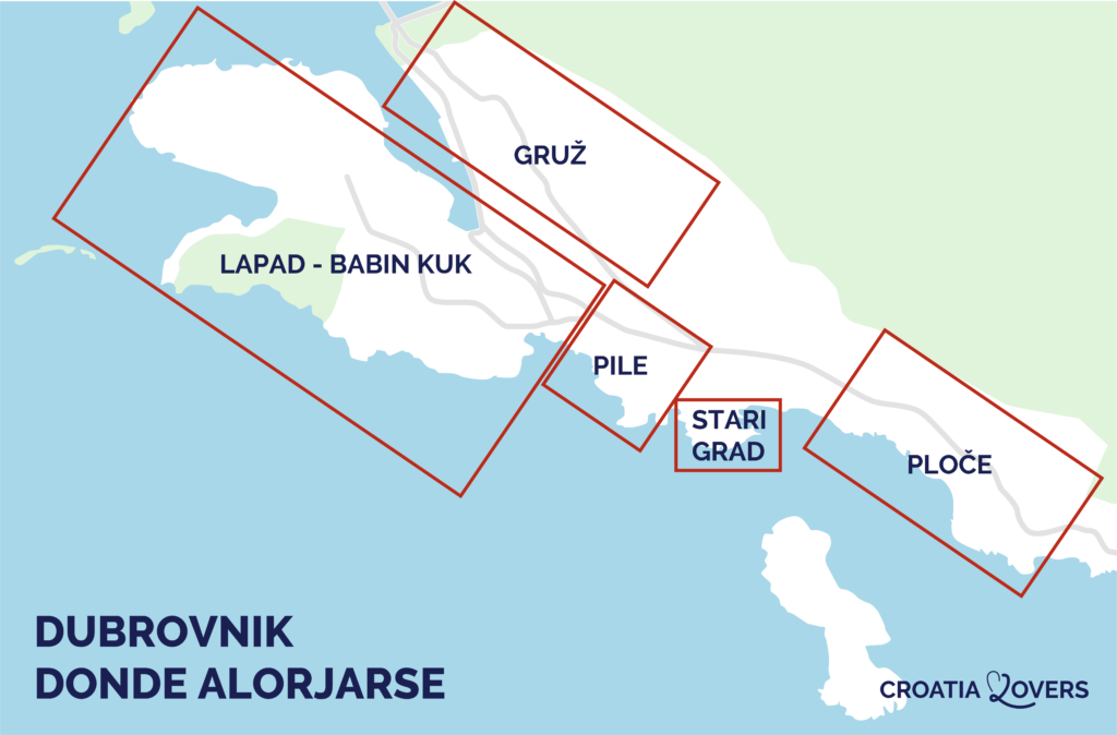 Mapa de las mejores zonas para alojarse en Dubrovnik