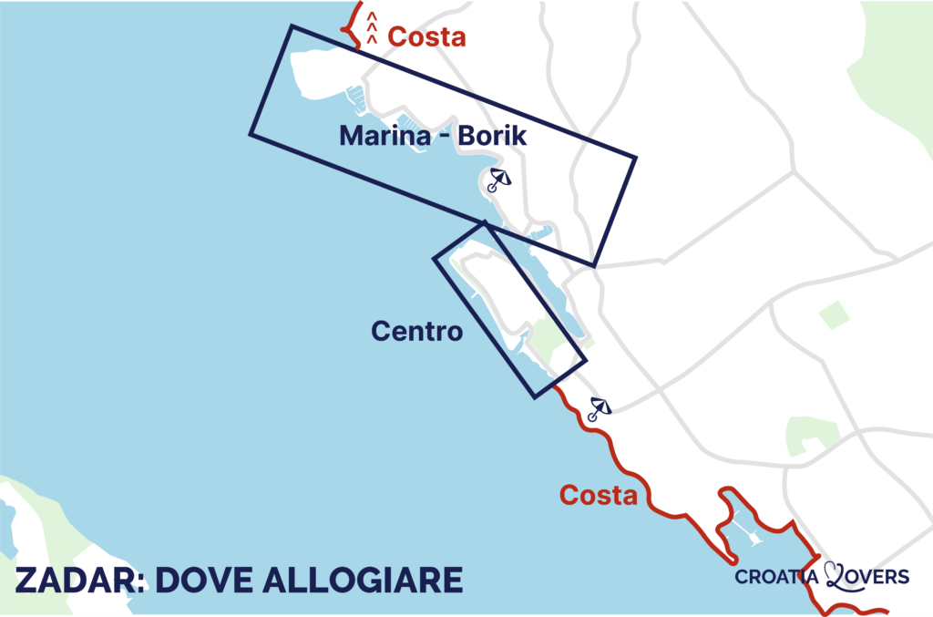 mappa migliori posti dove alloggiare a zara