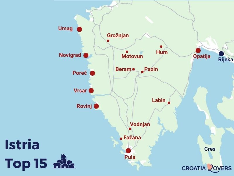 carte plus belles villes istrie villages