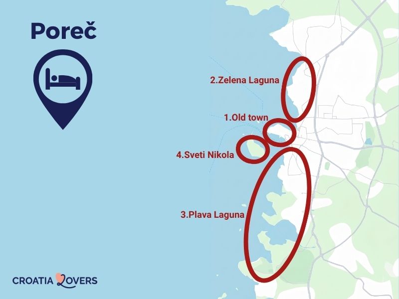 carte meilleurs quartiers Porec ou sejourner