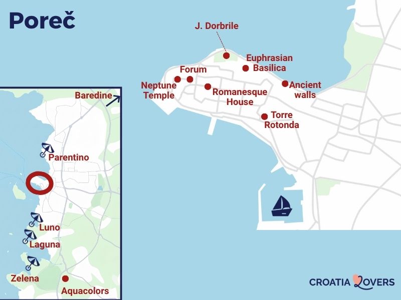 kort over seværdigheder i Poreč