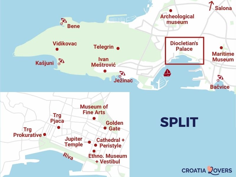 mapa de lugares de interés de Split